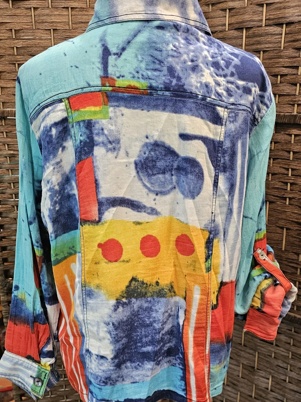 Parsley & Sage Turquoise Blue Multi-Color Abstract Button Jacket